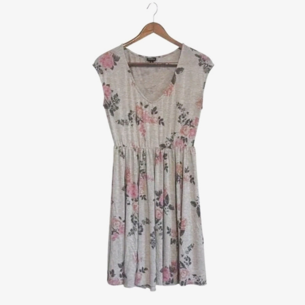 ISO Torrid Gray and Pink Floral Midi Dress Size 1 Or 2 - Picture 4 of 6